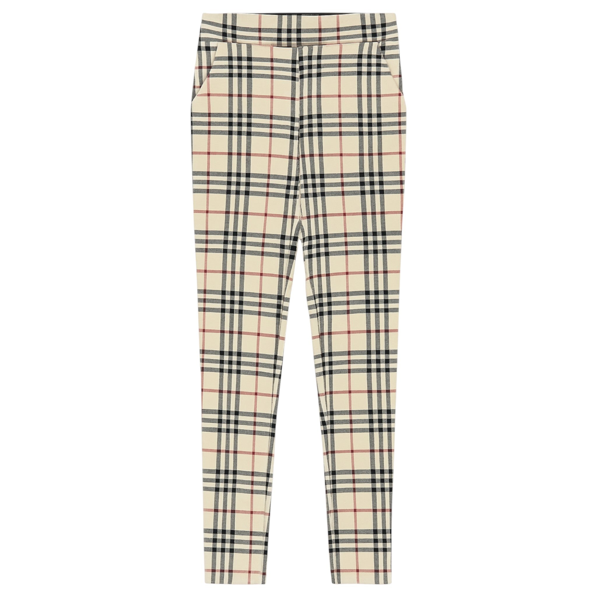Womens beige check jeggings – Ladies soft touch stretchy slim fit high waist legging trousers